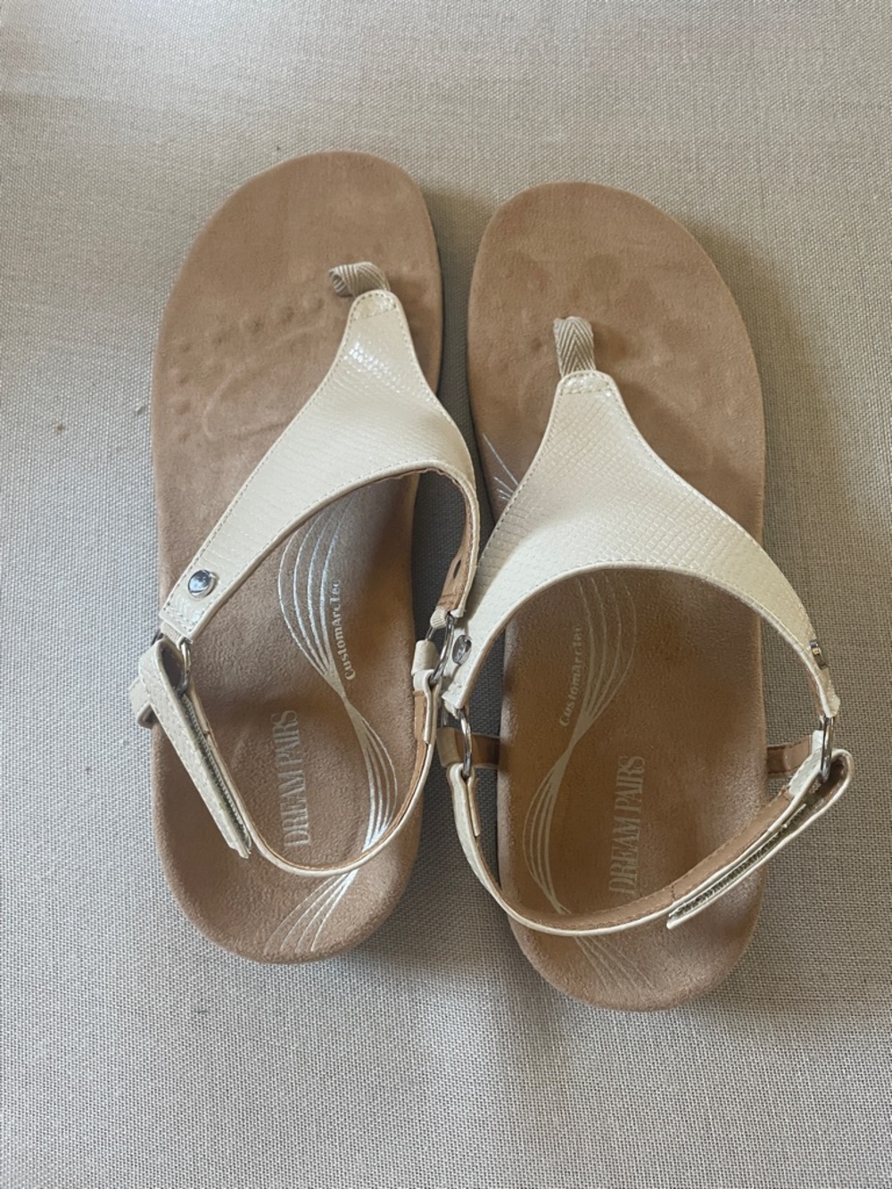 Dream Pairs Cream and Tan Thong Sandals